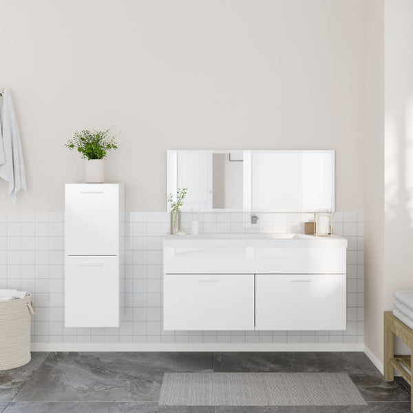 3pcs conj. móveis casa banho derivados madeira branco brilhante