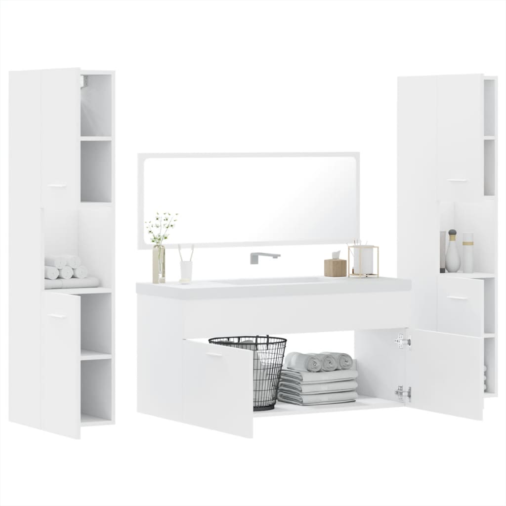 4 pcs conjunto móveis casa de banho derivados de madeira branco