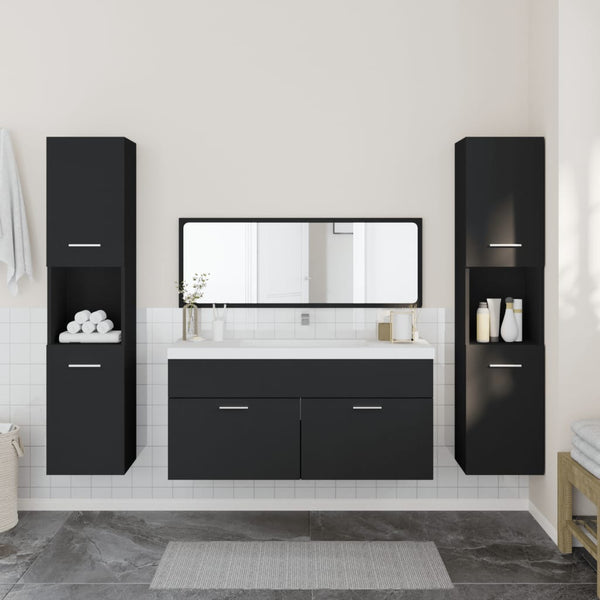 4 pcs conjunto móveis casa de banho derivados de madeira preto