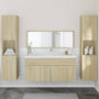 4 pcs conj. móveis casa banho derivados madeira carvalho sonoma