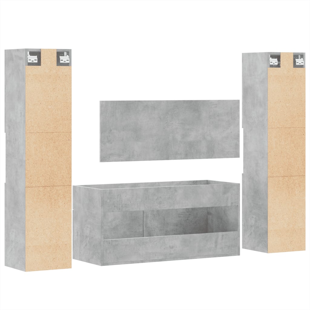4 pcs conj. móveis casa banho derivados madeira cinza cimento