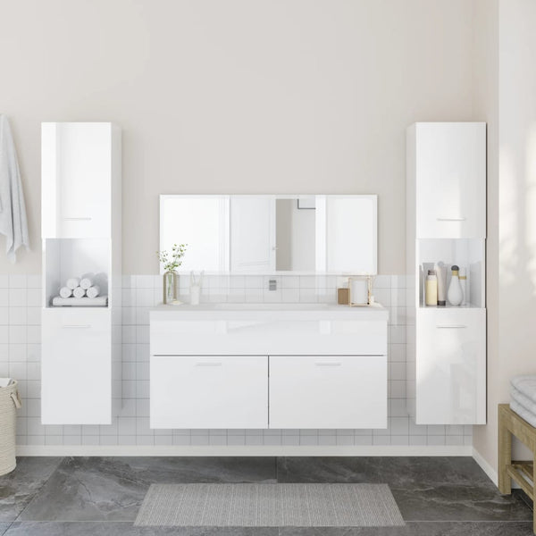 4pcs conj. móveis casa banho derivados madeira branco brilhante