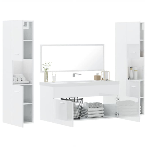 4pcs conj. móveis casa banho derivados madeira branco brilhante