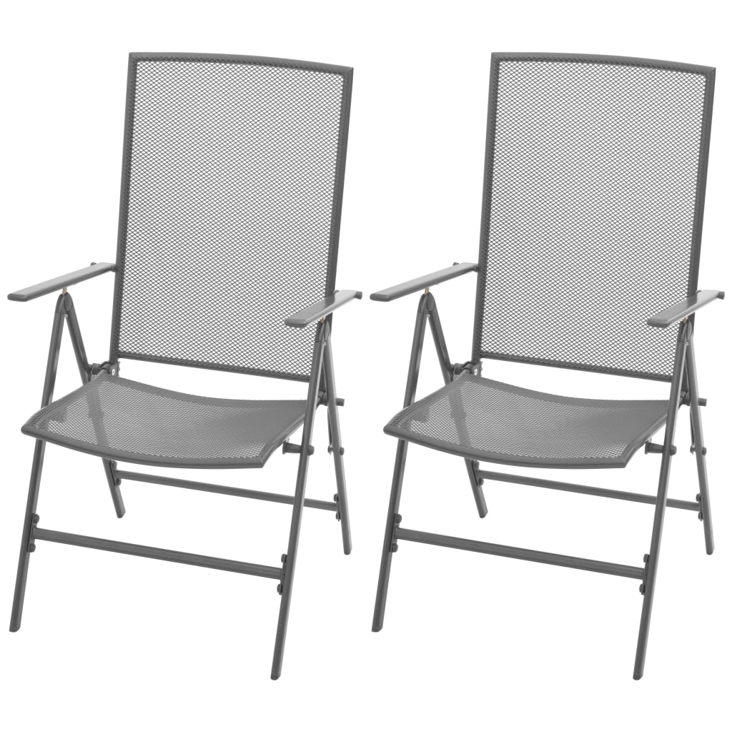Cadeiras de jardim empilháveis 2 pcs aço cinzento