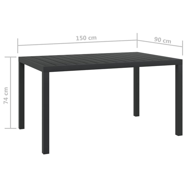 Mesa de jardim em alumínio e WPC 150x90x74 cm preto