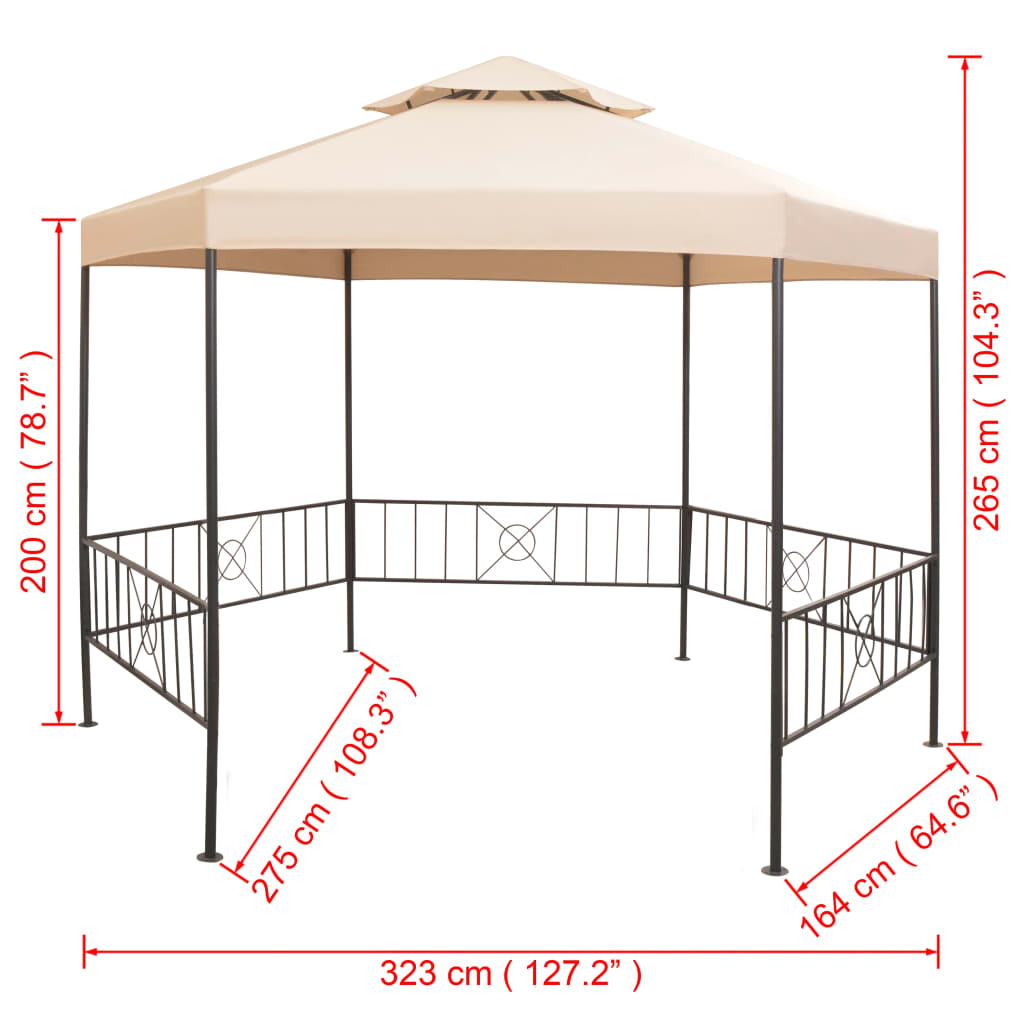 Tenda/gazebo de jardim hexagonal 323x265 cm bege