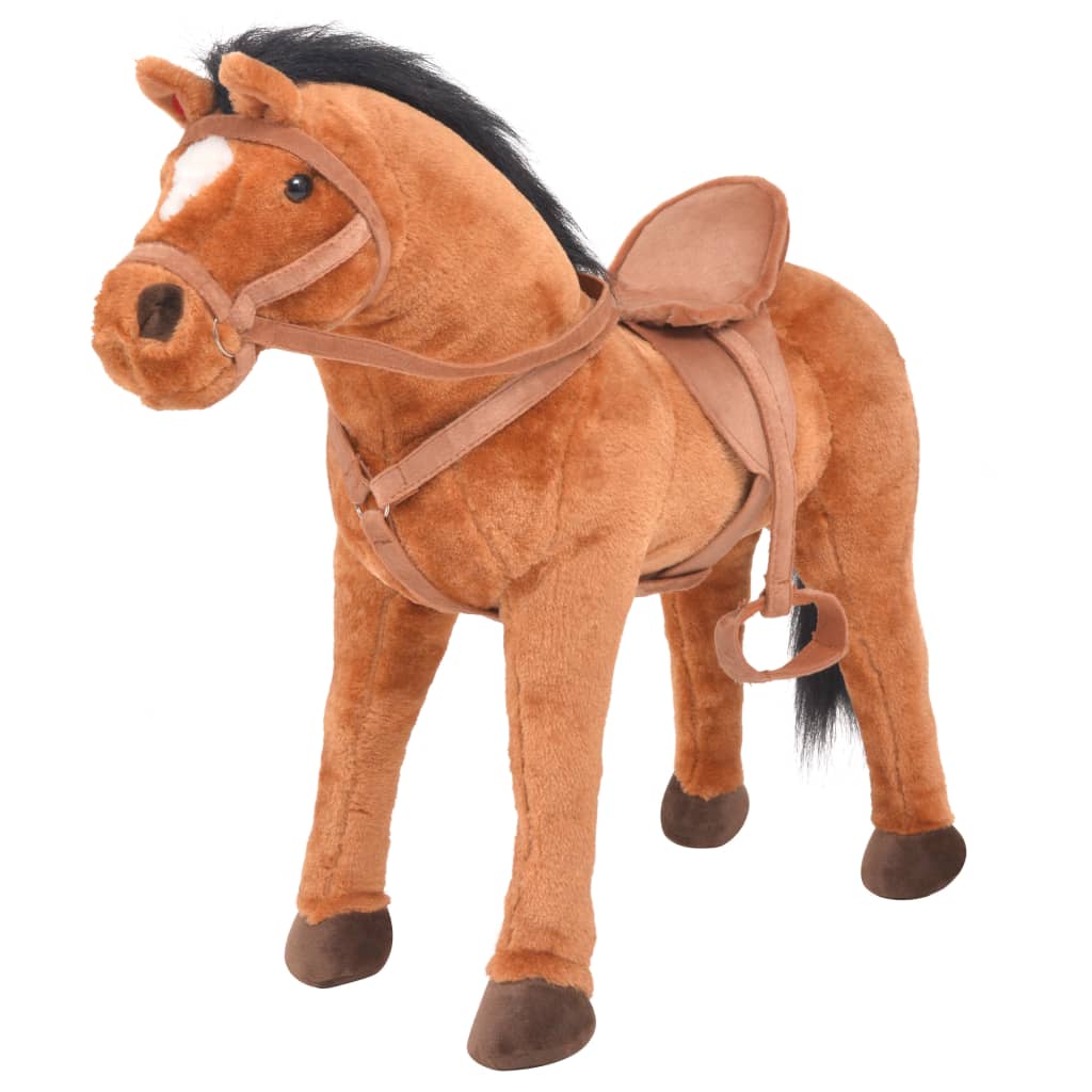 Cavalo de peluche de montar castanho