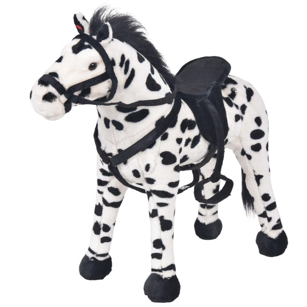 XXL black and white plush horse riding toy