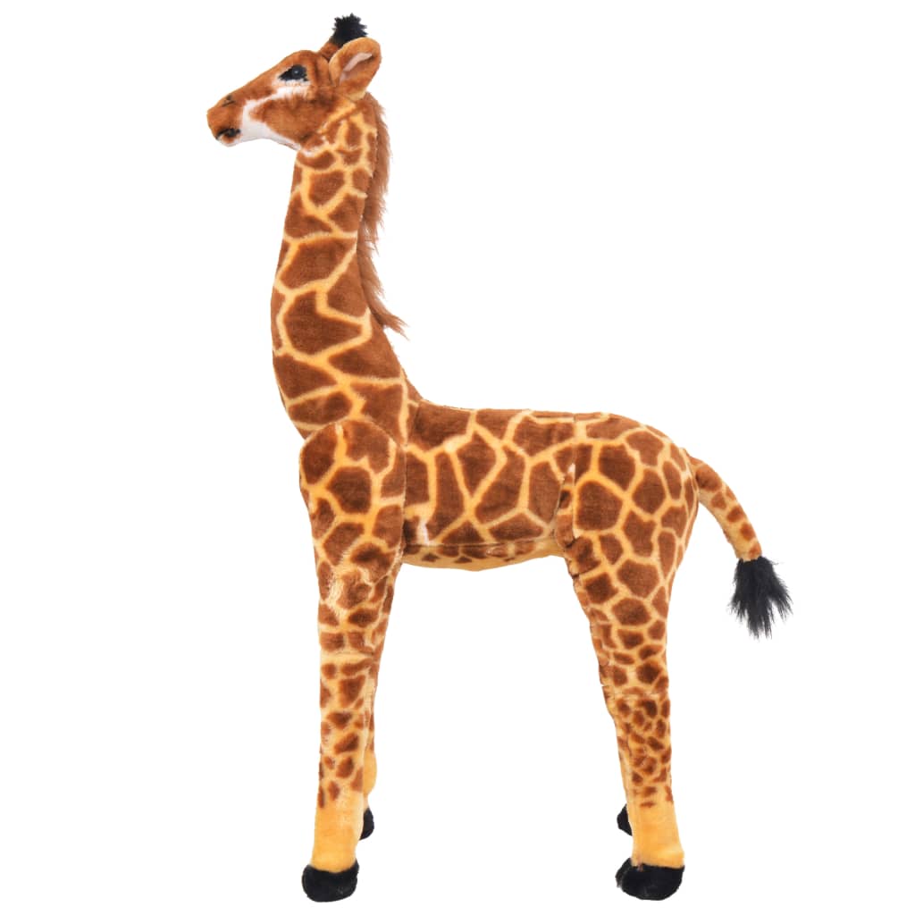 Brown and yellow plush giraffe riding toy XXL