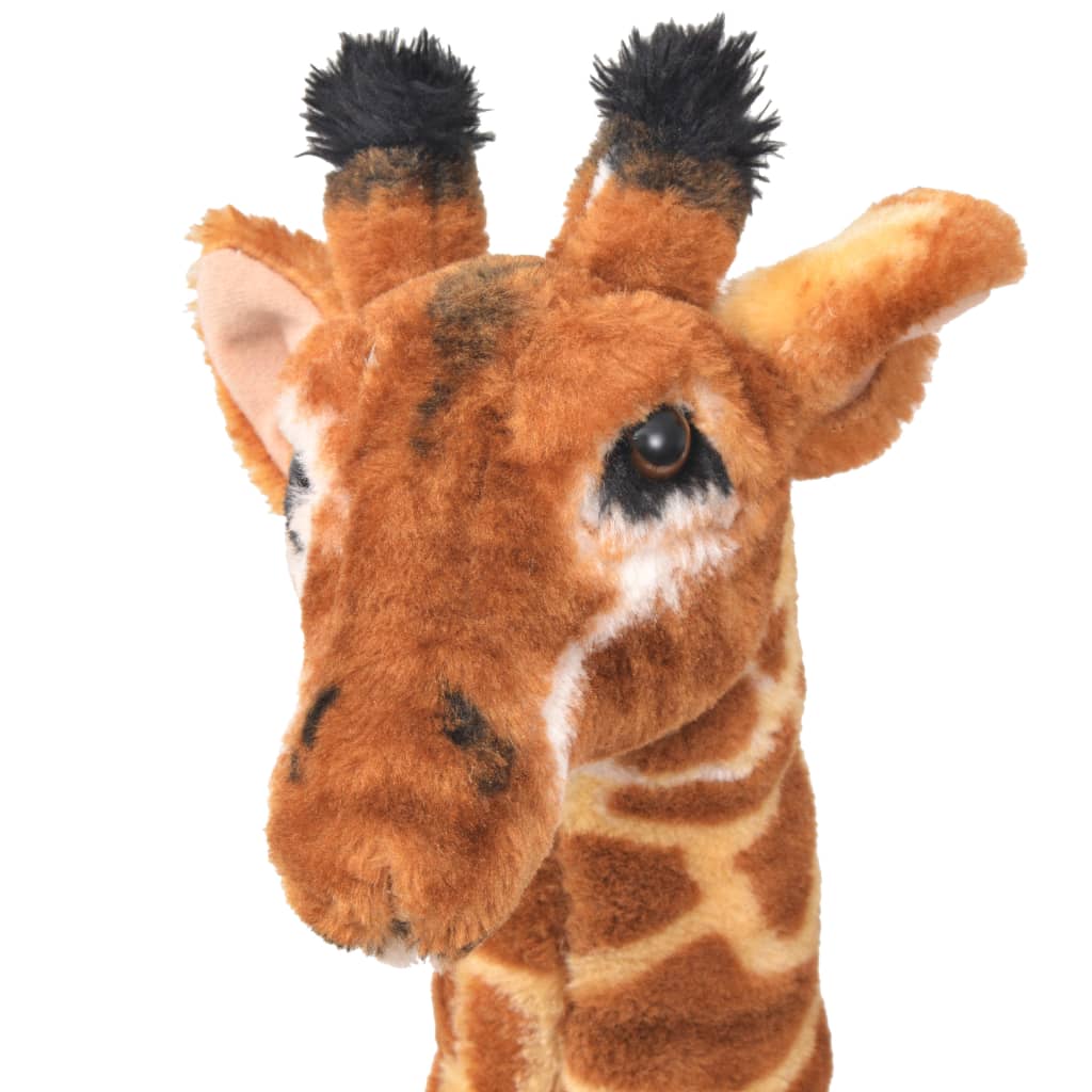 Brown and yellow plush giraffe riding toy XXL