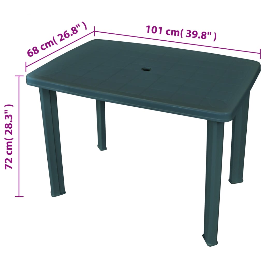 Mesa de jardim 101x68x72 cm plástico verde