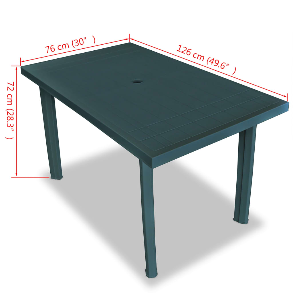 Mesa de jardim 126x76x72 cm plástico verde