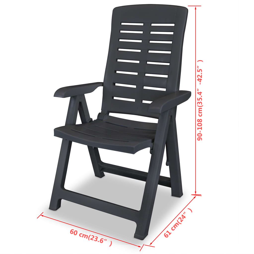 Cadeiras jardim reclináveis 2 pcs plástico antracite