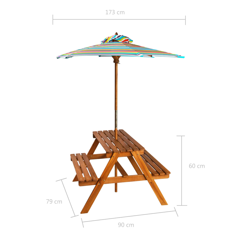 Mesa de piquenique com guarda-sol 79x90x60 cm acácia maciça