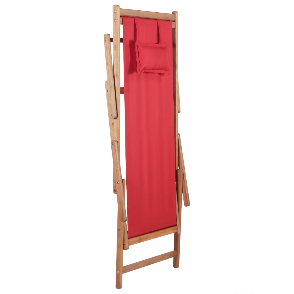 Cadeira de praia dobrável tecido estrutura de madeira vermelho