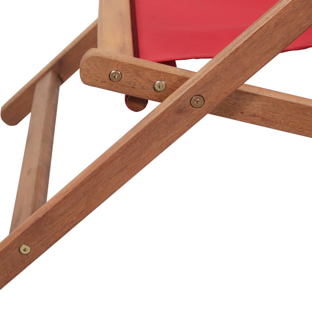 Cadeira de praia dobrável tecido estrutura de madeira vermelho