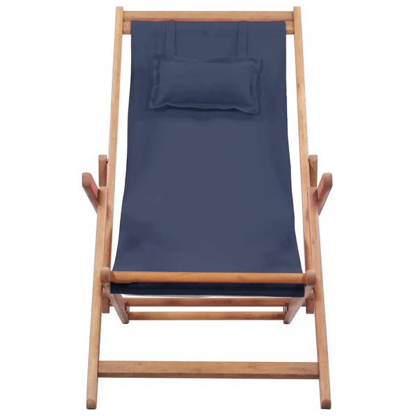 Cadeira de praia dobrável tecido e estrutura de madeira azul