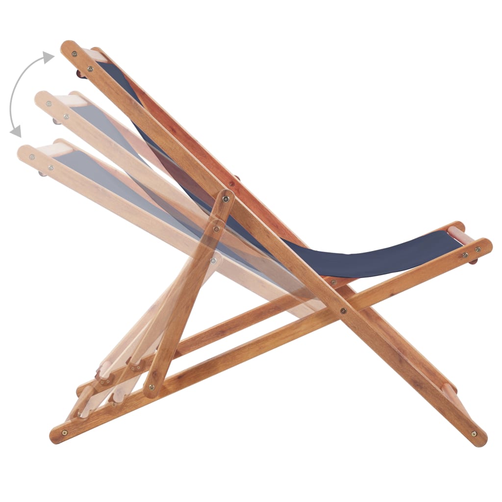 Cadeira de praia dobrável tecido e estrutura de madeira azul