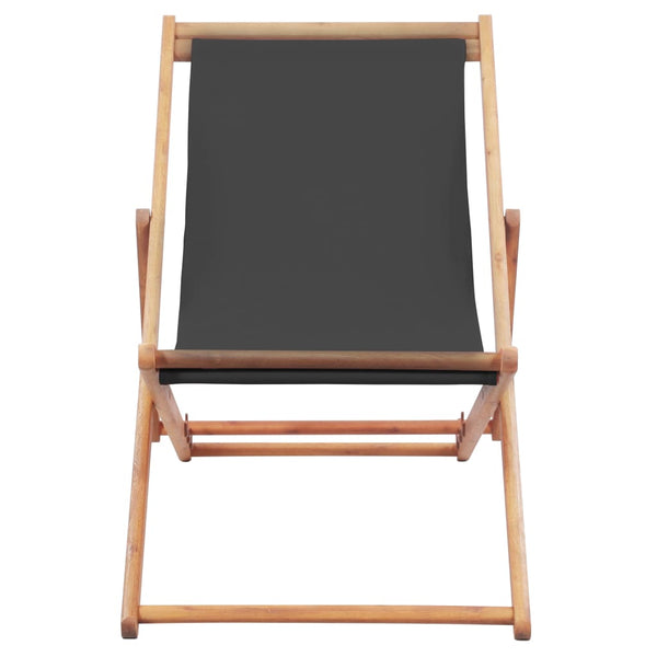 Cadeira de praia dobrável tecido estrutura de madeira cinzento