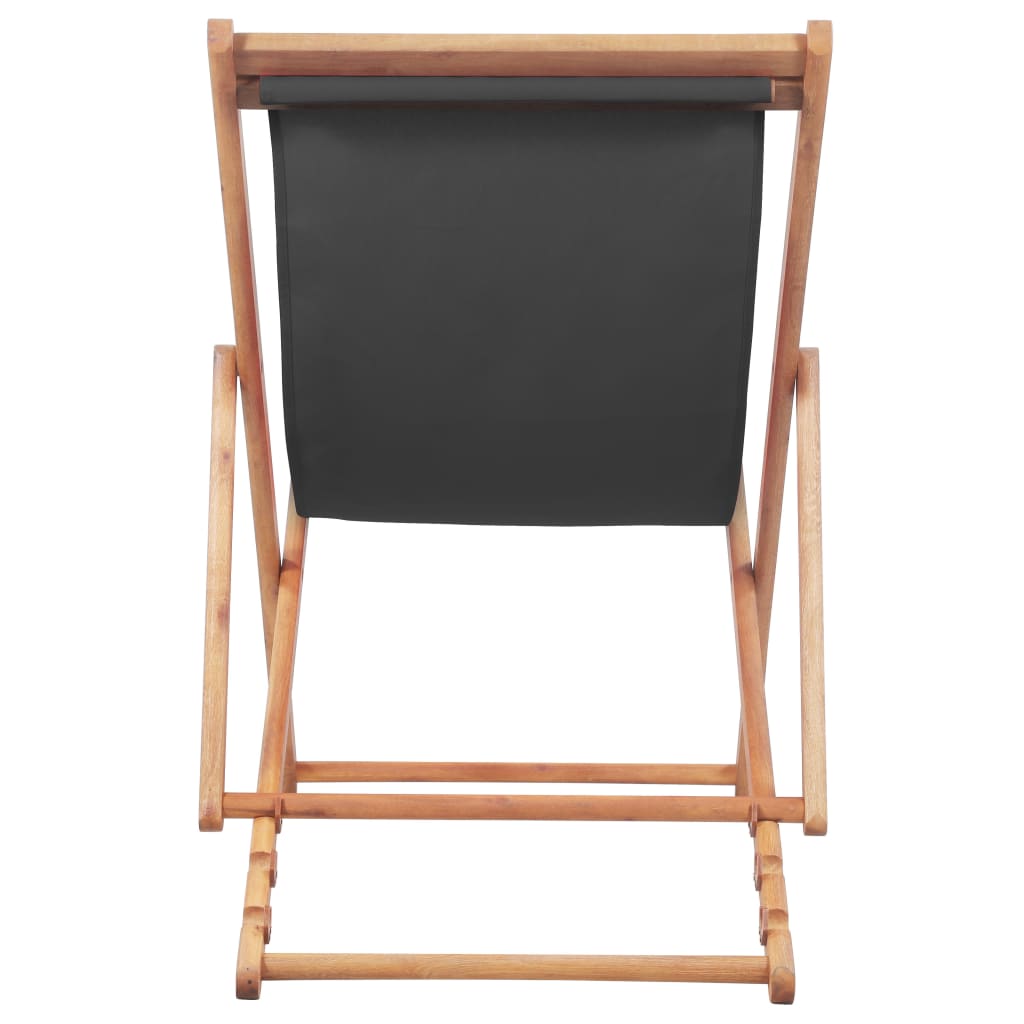 Cadeira de praia dobrável tecido estrutura de madeira cinzento