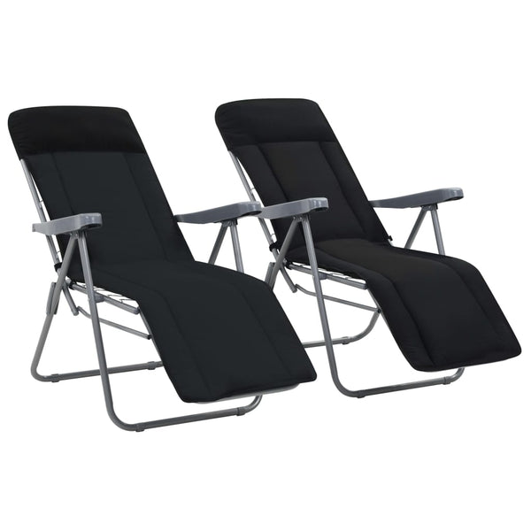 Cadeiras de jardim dobráveis com almofadões 2 pcs preto