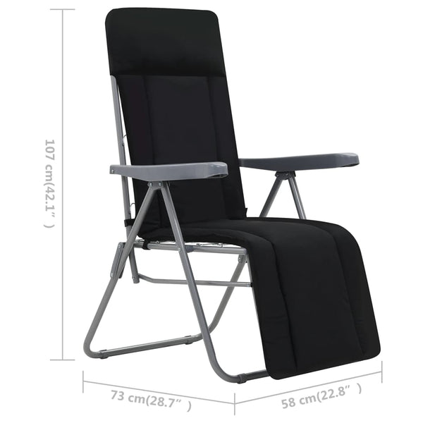 Cadeiras de jardim dobráveis com almofadões 2 pcs preto