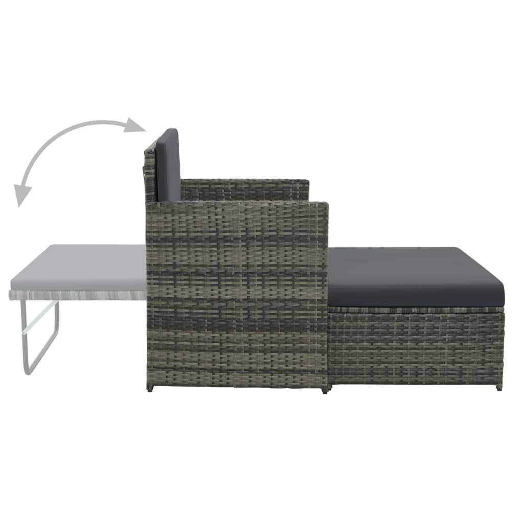 2 pcs conjunto lounge de jardim c/ almofadões vime PE cinzento