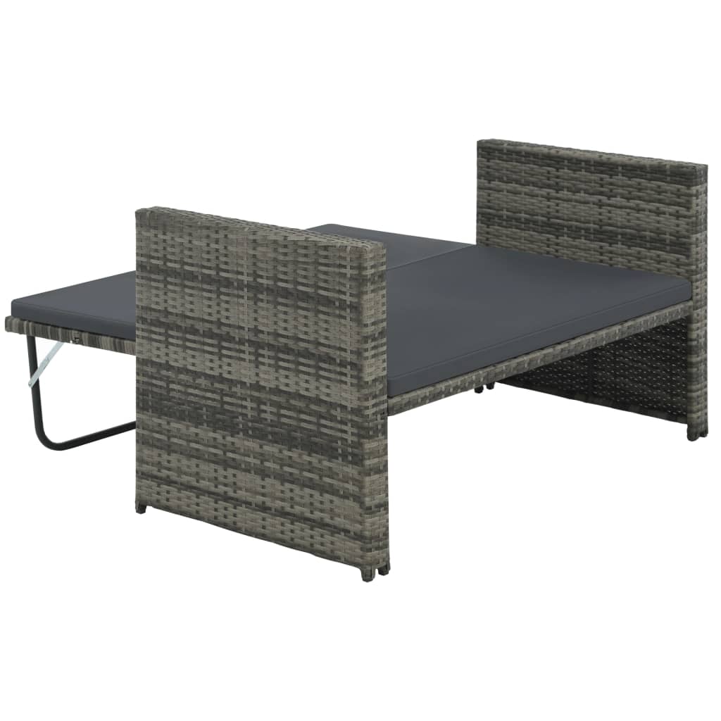 2 pcs conjunto lounge de jardim c/ almofadões vime PE cinzento