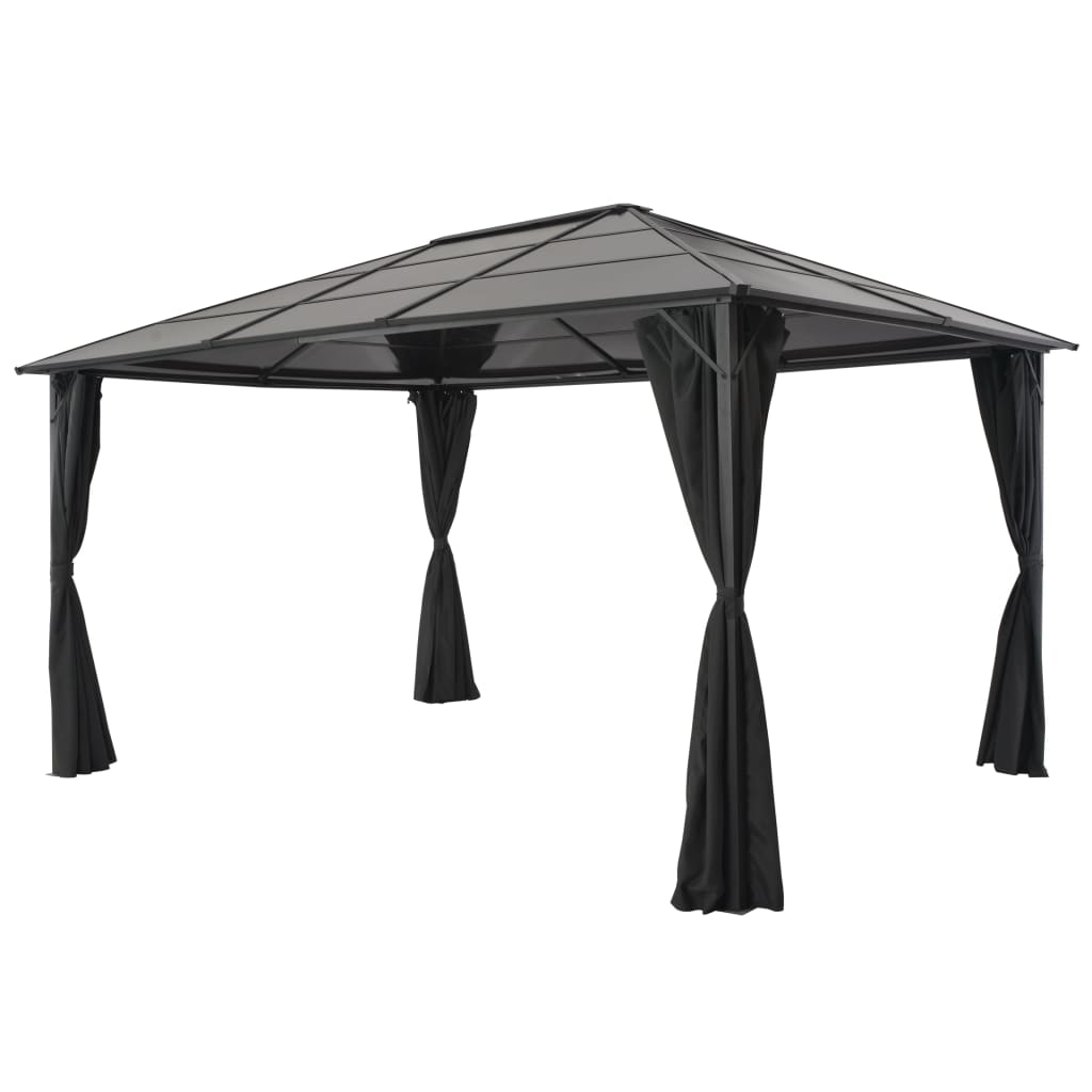 Gazebo com cortinas alumínio 4x3x2,6 m preto