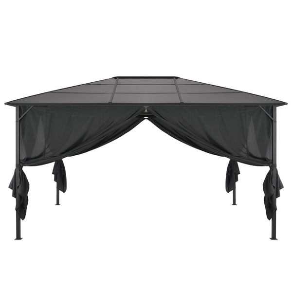 Gazebo com cortinas alumínio 4x3x2,6 m preto