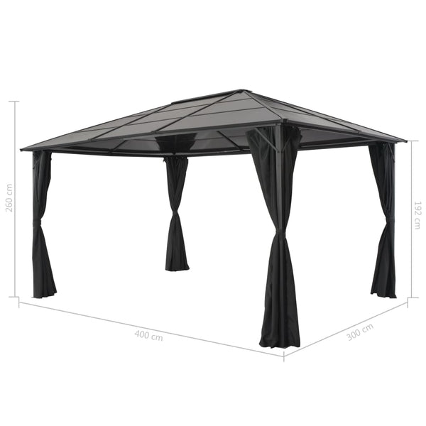 Gazebo com cortinas alumínio 4x3x2,6 m preto