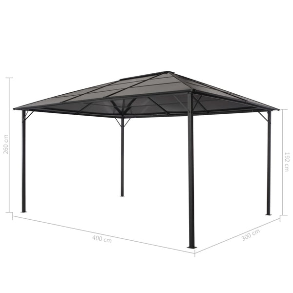 Gazebo com telhado alumínio 4x3x2,6 m preto