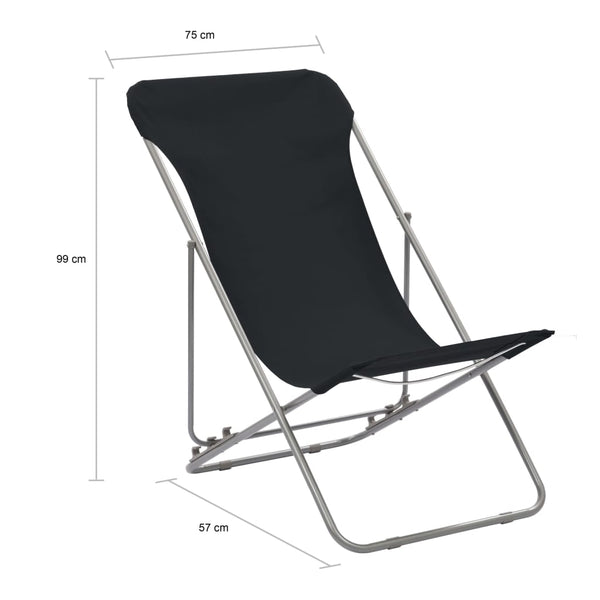 Cadeiras de praia dobráveis 2 pcs aço e tecido oxford preto