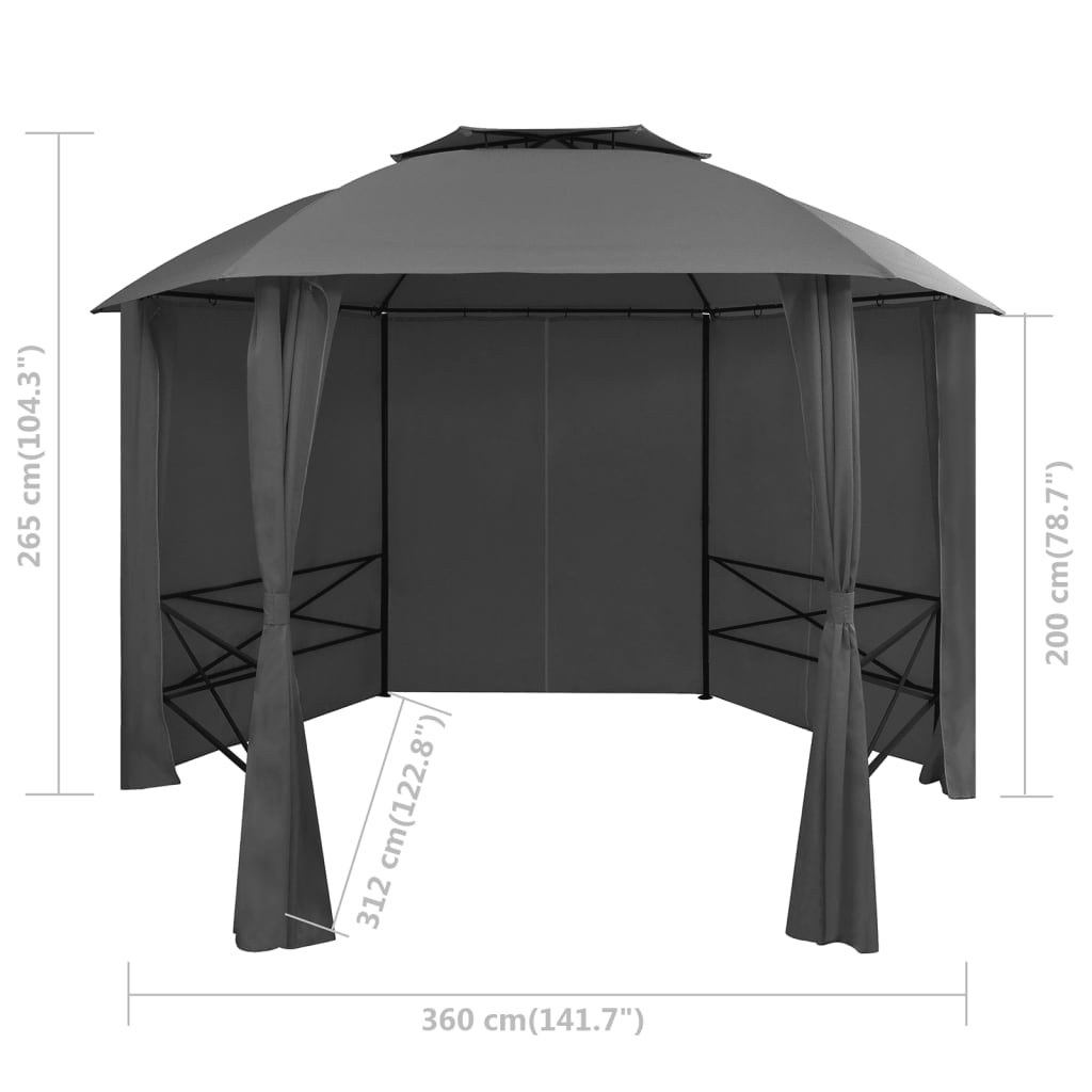 Tenda de jardim com cortinas hexagonal 360x265 cm