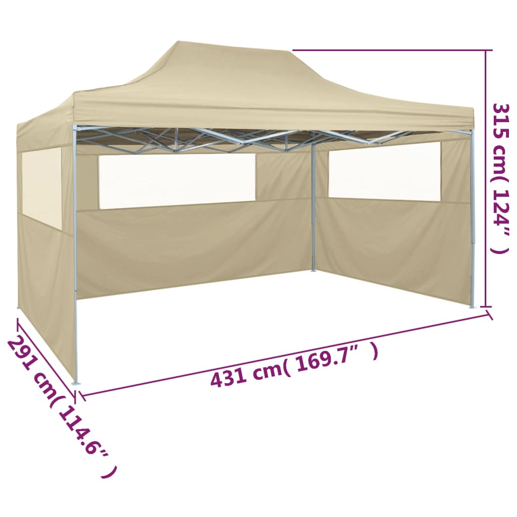 Tenda dobrável com 3 paredes 3x4,5 m creme