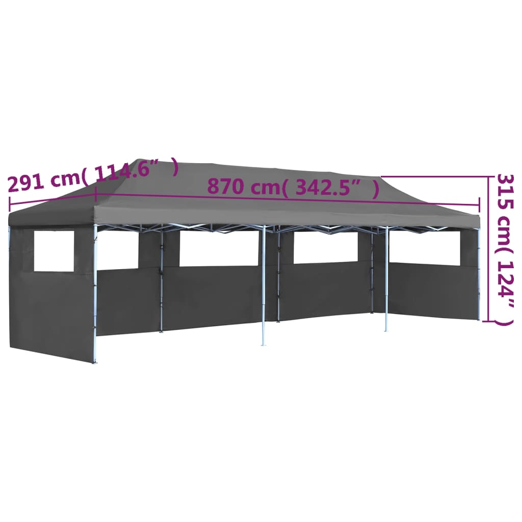 Tenda para festas pop-up dobrável c/ 5 paredes 3x9 m antracite