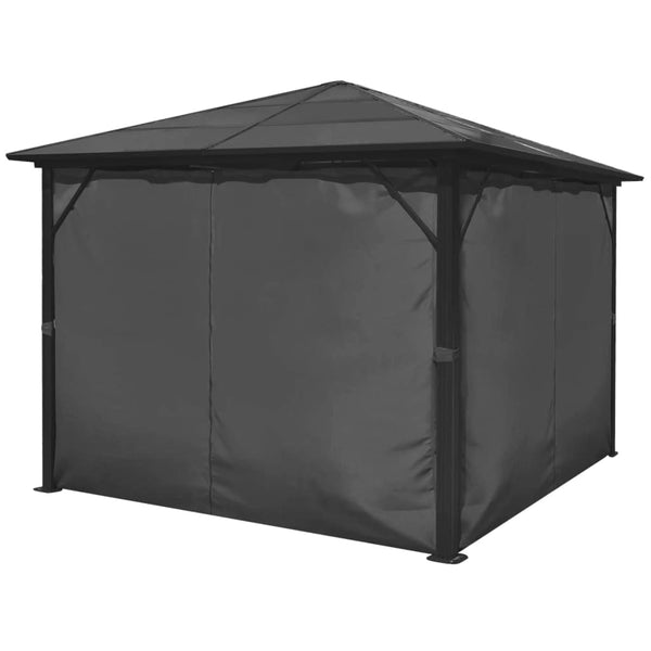 Gazebo com cortina 300x300 cm alumínio antracite