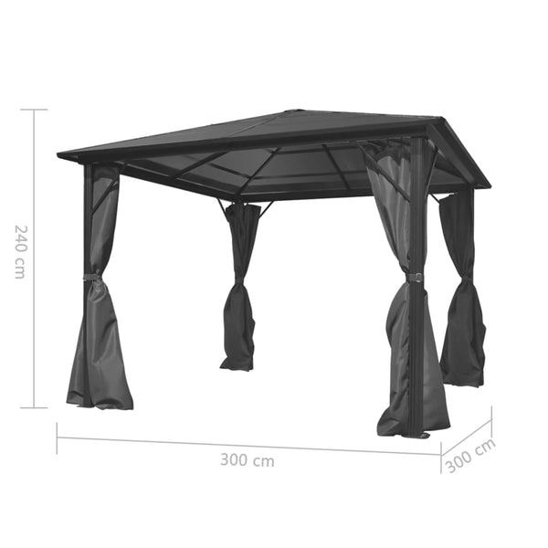 Gazebo com cortina 300x300 cm alumínio antracite