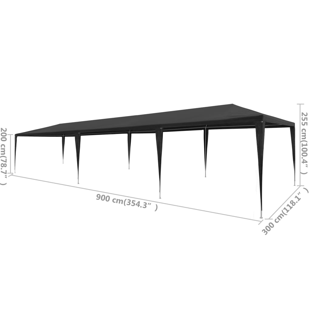 Tenda para festas 3x9 m PE antracite