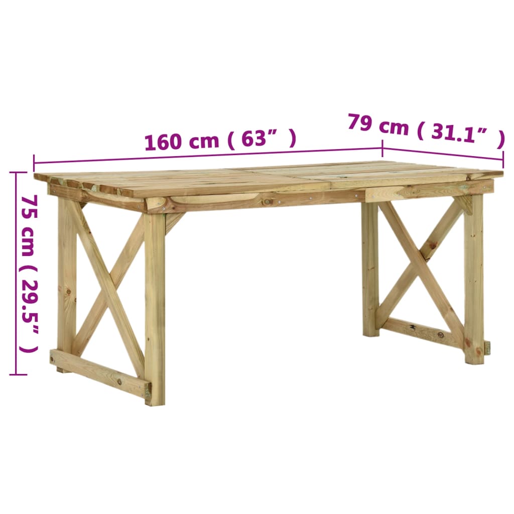Mesa de jardim 160x79x75 cm madeira