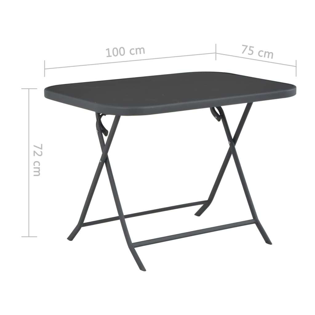 Mesa de jardim dobrável 100x75x72 cm vidro e aço cinzento