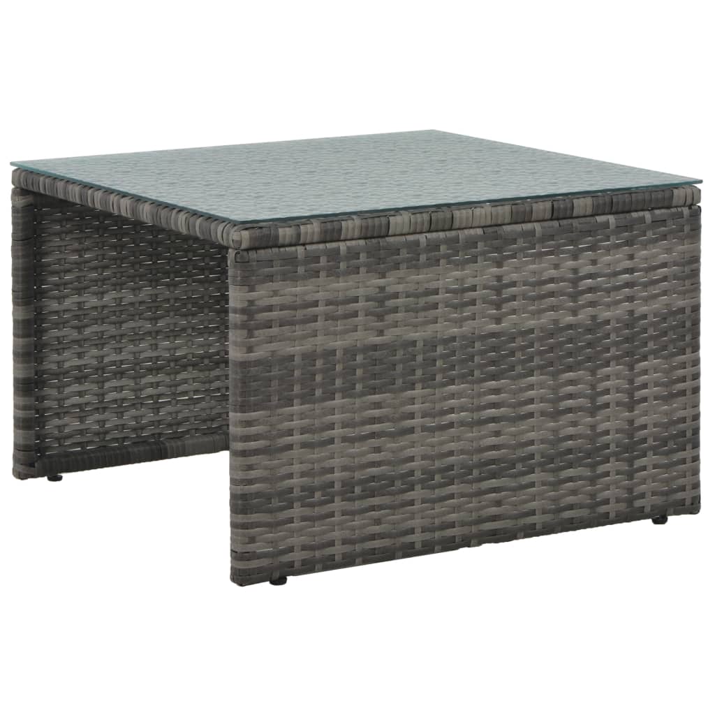 Conjunto lounge de jardim c/ almofadões 3 pcs vime PE cinzento