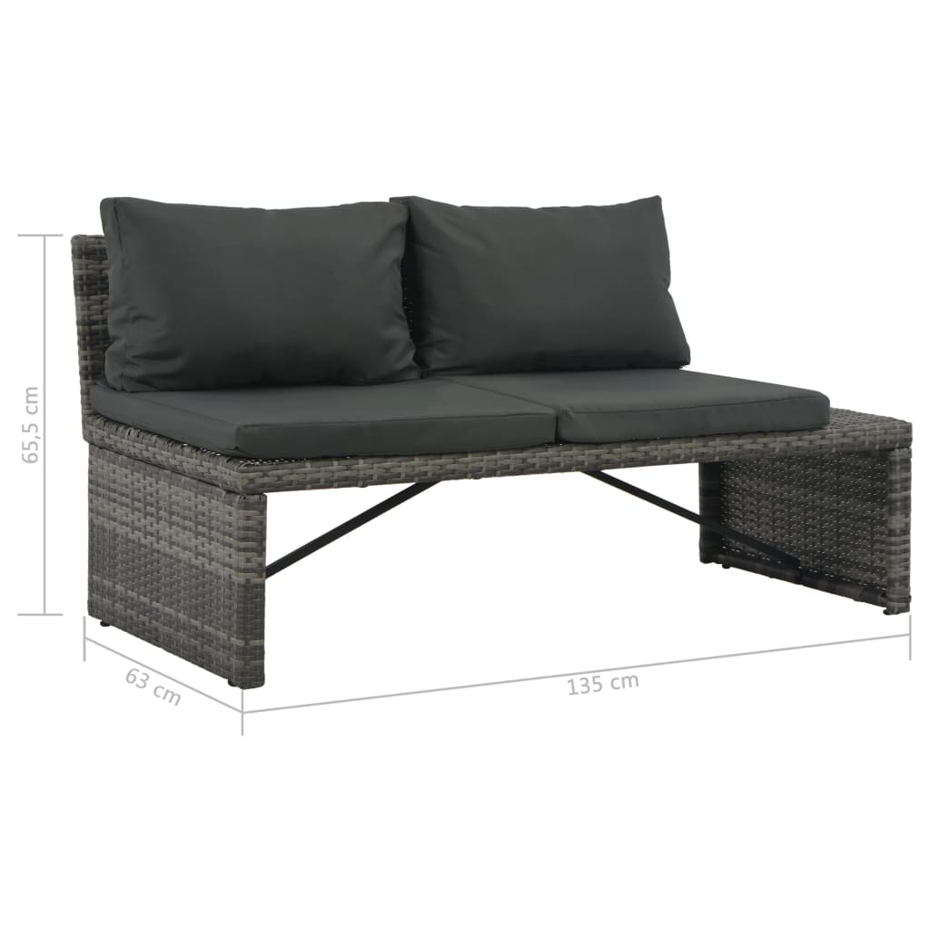 Conjunto lounge de jardim c/ almofadões 3 pcs vime PE cinzento