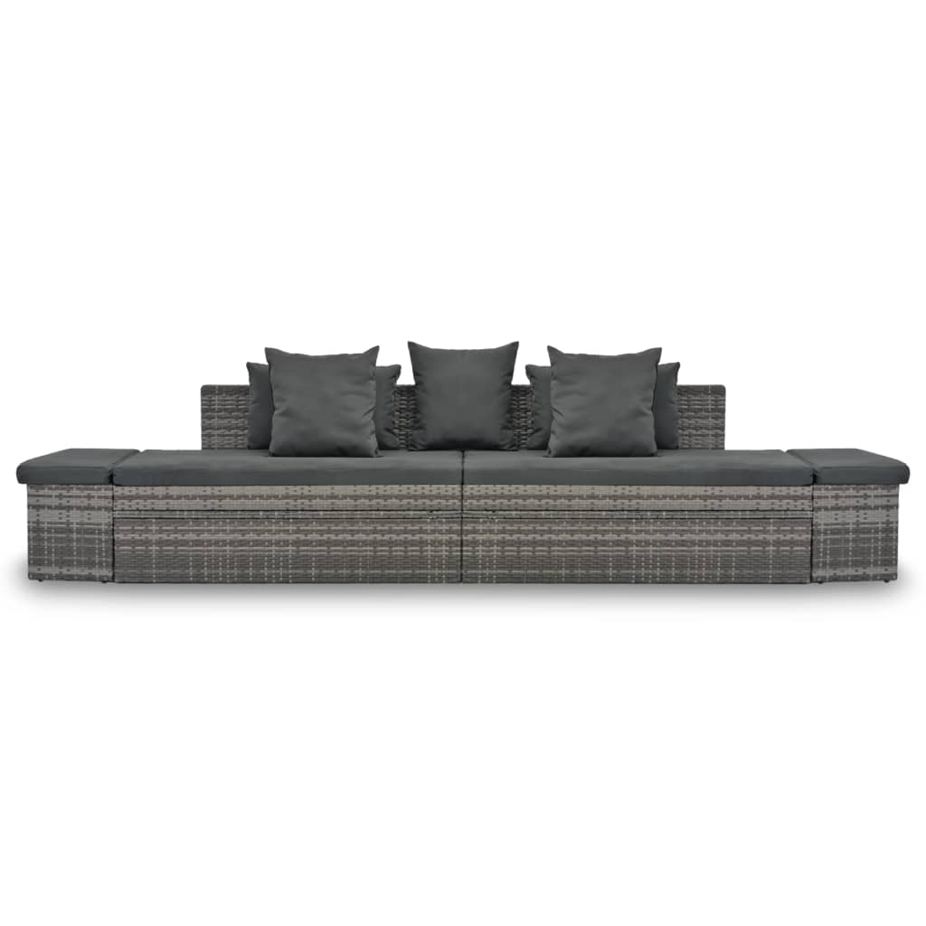 Conjunto lounge de jardim c/ almofadões 4 pcs vime PE cinzento