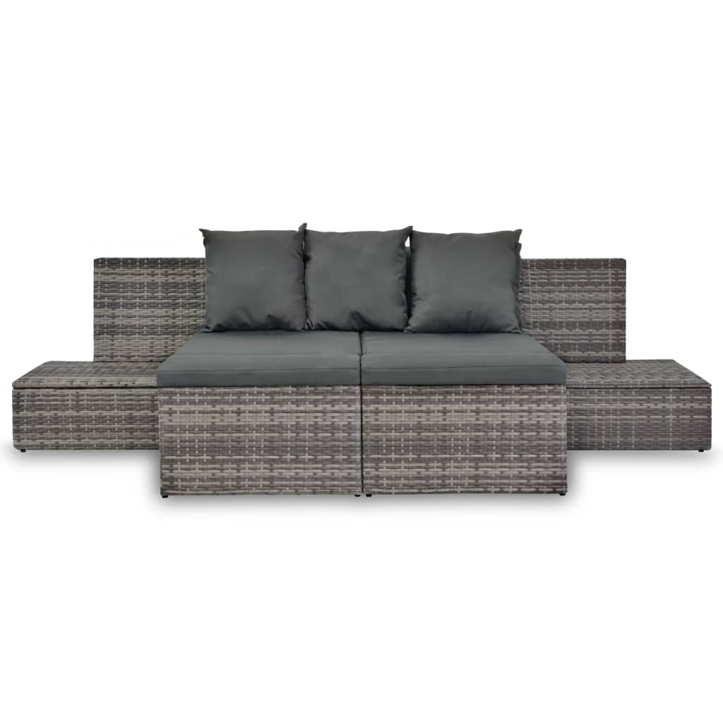 Conjunto lounge de jardim c/ almofadões 4 pcs vime PE cinzento