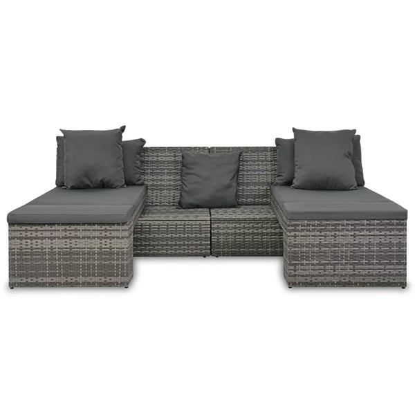 Conjunto lounge de jardim c/ almofadões 4 pcs vime PE cinzento