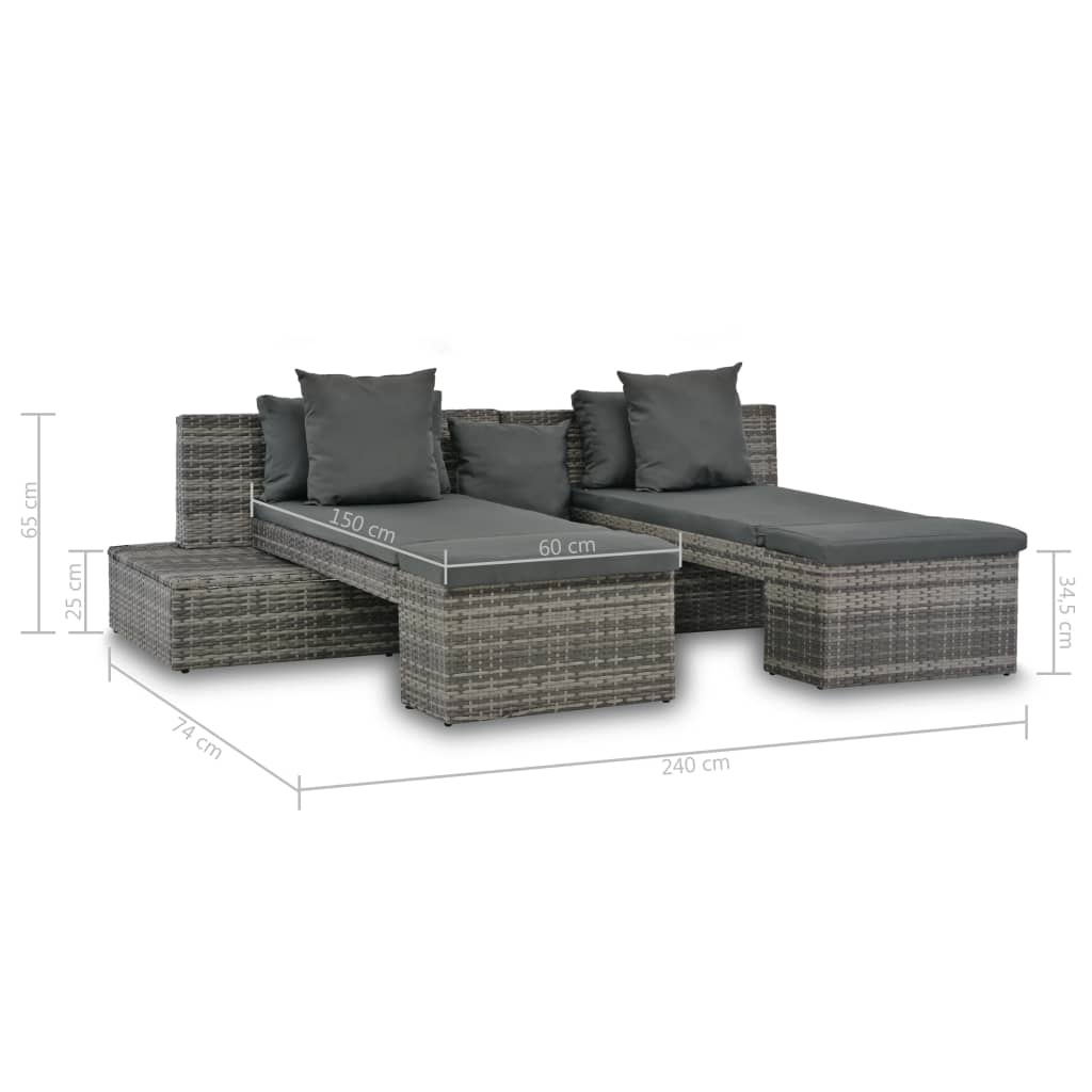 Conjunto lounge de jardim c/ almofadões 4 pcs vime PE cinzento