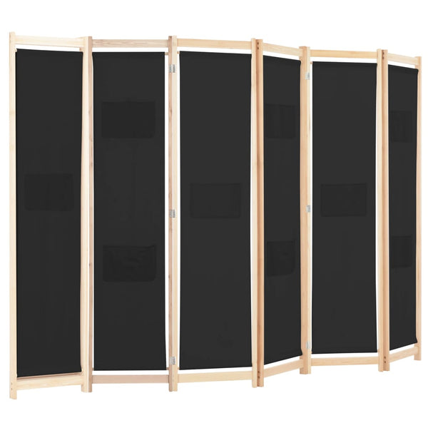 Divisória de quarto com 6 painéis 240x170x4 cm tecido preto