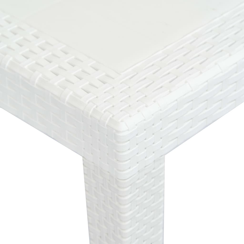 Mesa de jardim 150x90x72 cm plástico branco com aspeto de vime