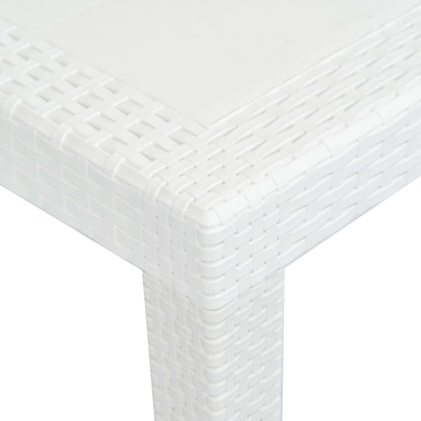 Mesa de jardim 150x90x72 cm plástico branco com aspeto de vime